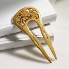 Japanese Boxwood Round-Top Ornate Hair Fork with Cherry Blos...